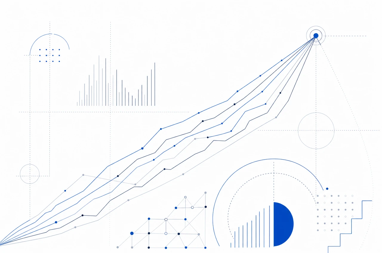 Illustrazione astratta di linee convergenti, a rappresentare l'osservatorio dell'economia digitale