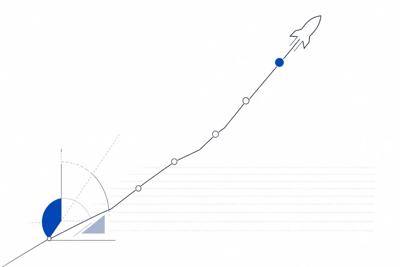 Illustrazione astratta di un grafico che diventa un razzo per la crescita delle startup