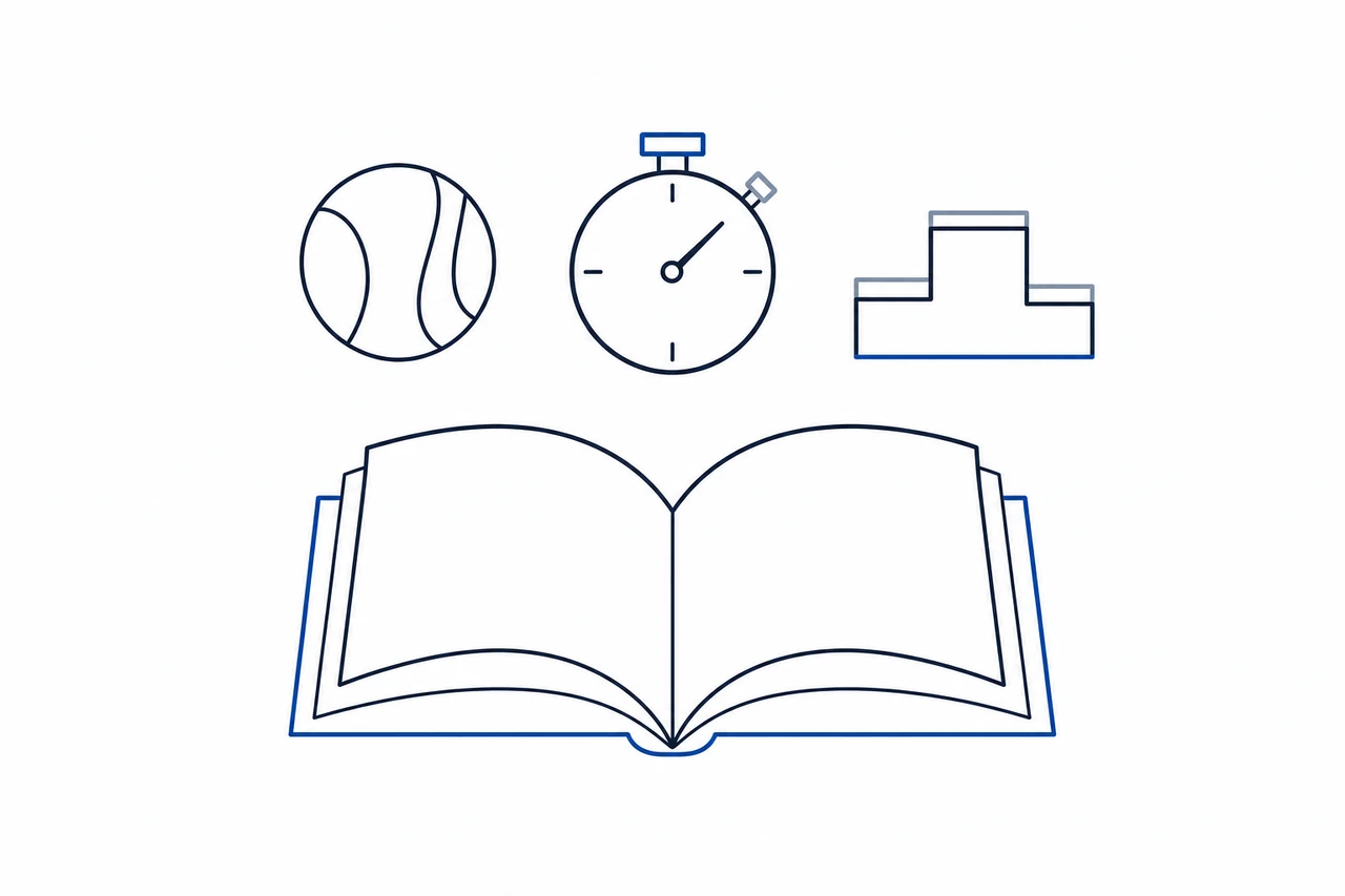 Illustrazione astratta di un libro aperto con icone sportive per le guide alle scommesse