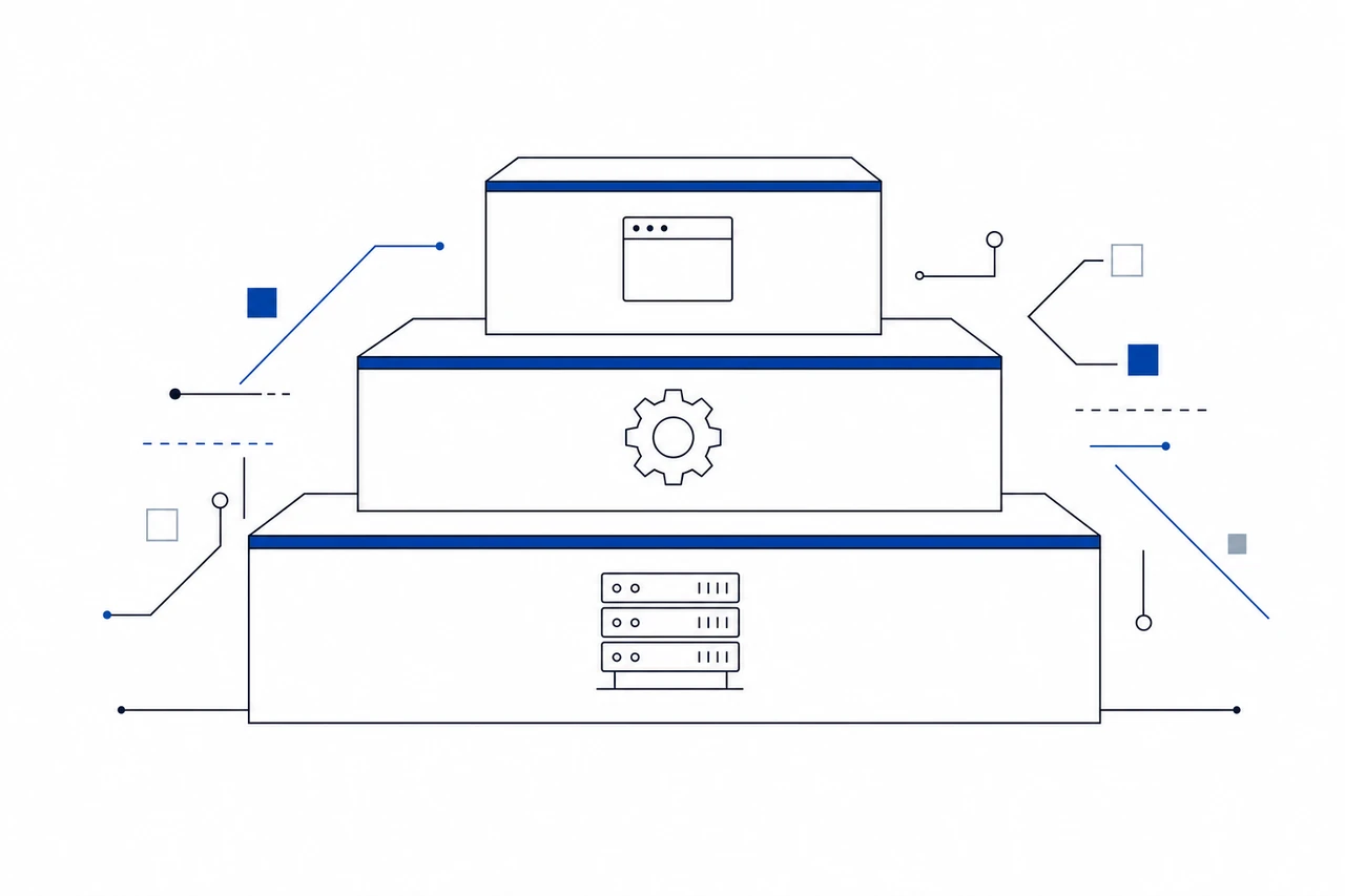Illustrazione astratta di tre livelli impilati per i modelli cloud IaaS, PaaS e SaaS