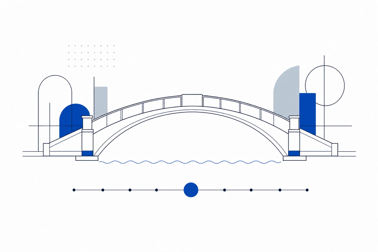 Illustrazione astratta di un ponte veneziano per la storia del Digital Economy Forum