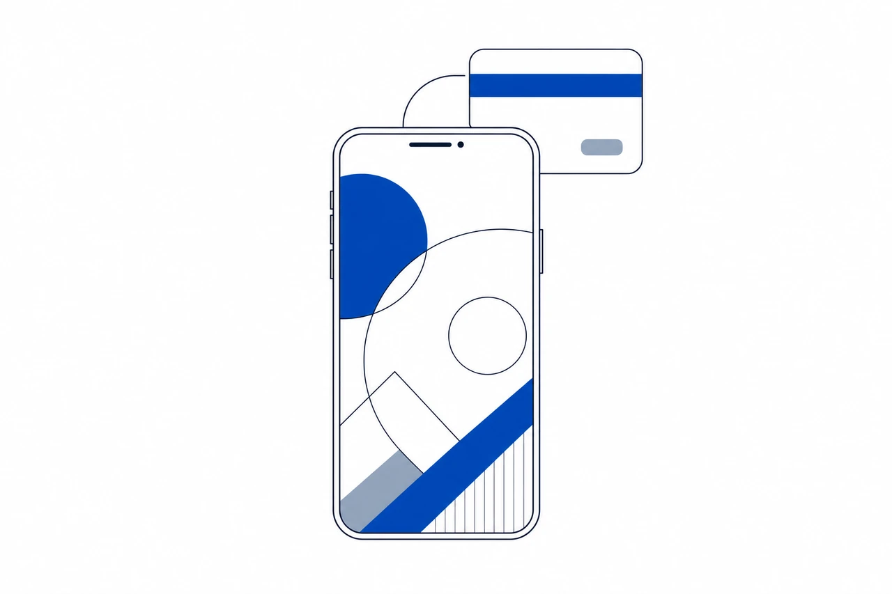 Illustrazione astratta di uno smartphone con conto digitale per le neobanche