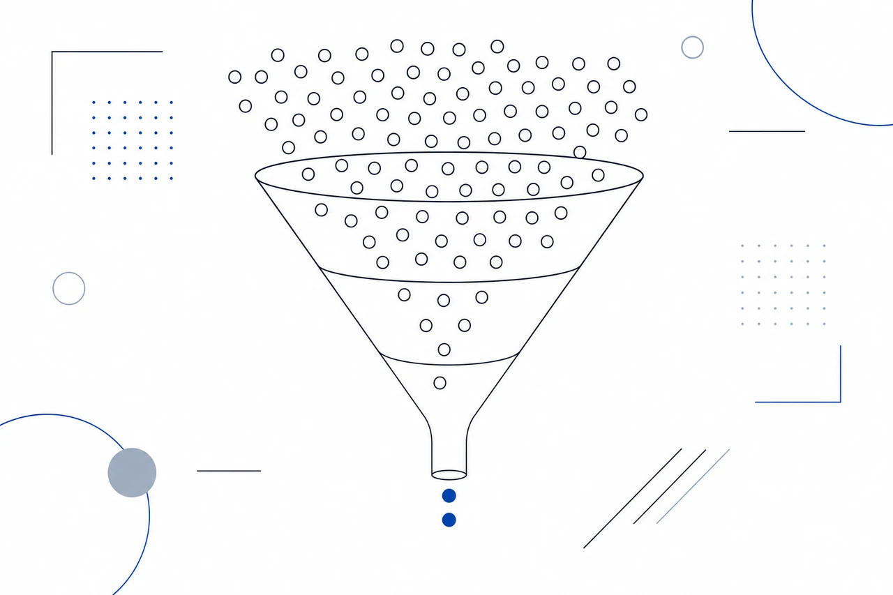 Illustrazione astratta di un imbuto per la selezione dei round di venture capital